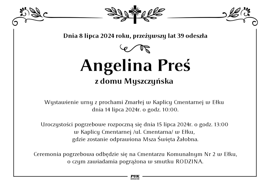 Angelina Preś - nekrolog